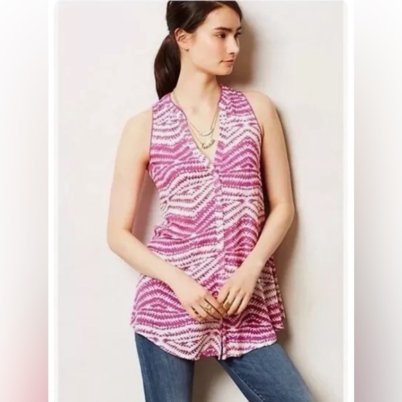 MAEVE FOR ANTHROPOLOGIE Ada Swing Blouse Fuchsia White Geo Print
Tank - Picture 1 of 8